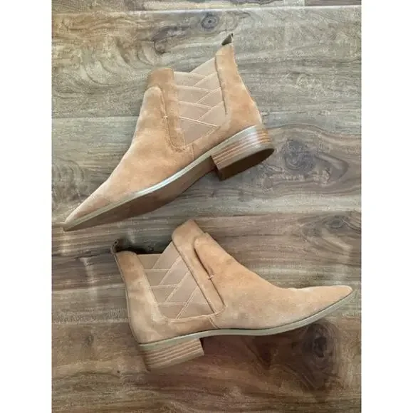 Rebecca Minkoff Jacy Chelsea Suede Ankle Boots Butterscotch Tan Camel- Size 8.5M - Picture 3 of 11